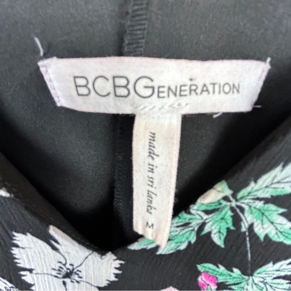 BCBGeneration Floral Chiffon Mini Dress Size XS Black Sheer Sleeve Boho - Picture 8 of 16